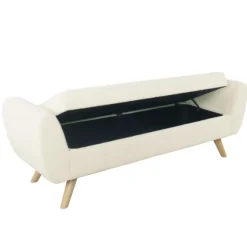 Kirkland's Home Benches & Ottomans-Cream Sherpa And Wood Storage Bench