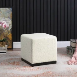 Kirkland's Home Benches & Ottomans-Cream Sherpa Boucle Cube Ottoman