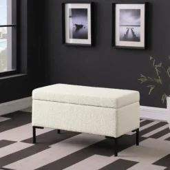 Kirkland's Home Benches & Ottomans-Cream Sherpa Boucle Storage Bench