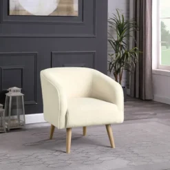 Kirkland's Home Accent Chairs-Cream Sherpa Upholstered Barrel Accent Chair