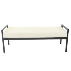Kirkland's Home Benches & Ottomans-Cream Sherpa Upholstered Metal Bench