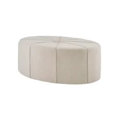 Kirkland's Home Benches & Ottomans-Cream Thick Welting Center Button Oval Ottoman
