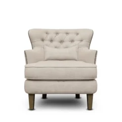 Kirkland's Home Accent Chairs-Cream Tufted Armchair With Lumbar Pillow