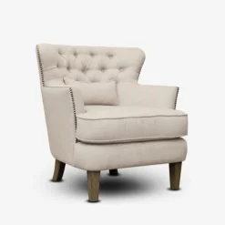 Kirkland's Home Accent Chairs-Cream Tufted Armchair With Lumbar Pillow