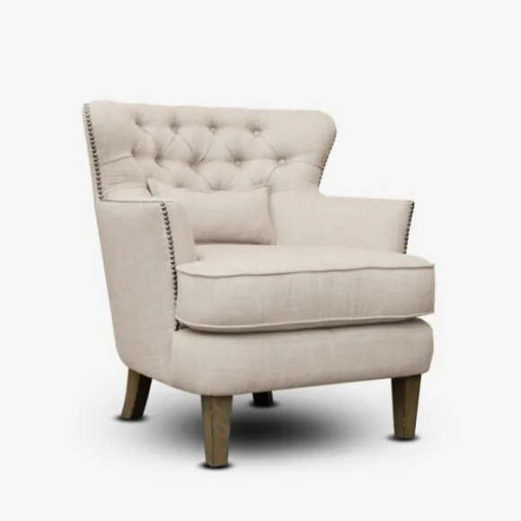 Kirkland's Home Accent Chairs-Cream Tufted Armchair With Lumbar Pillow