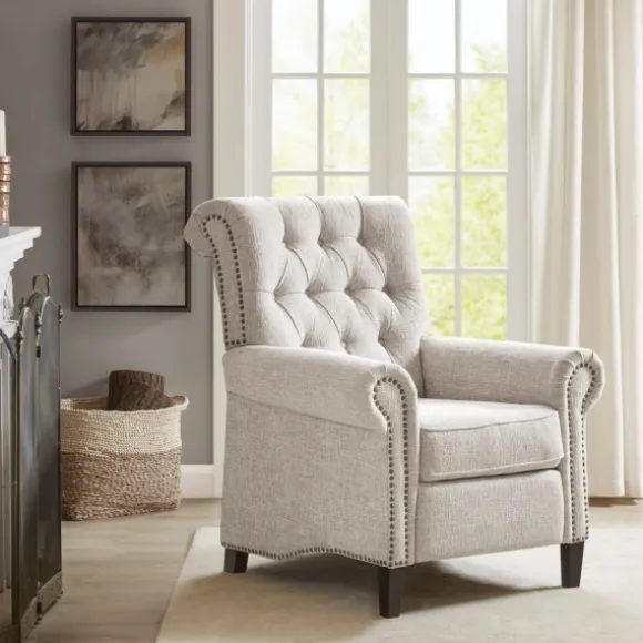 Kirkland's Home Accent Chairs-Cream Tufted Back Nailhead Trim Recliner Armchair