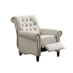 Kirkland's Home Accent Chairs-Cream Tufted Back Nailhead Trim Recliner Armchair
