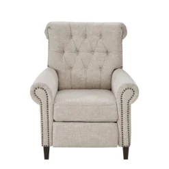 Kirkland's Home Accent Chairs-Cream Tufted Back Nailhead Trim Recliner Armchair
