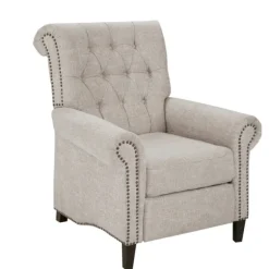 Kirkland's Home Accent Chairs-Cream Tufted Back Nailhead Trim Recliner Armchair