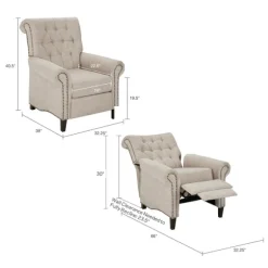 Kirkland's Home Accent Chairs-Cream Tufted Back Nailhead Trim Recliner Armchair