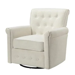 Kirkland's Home Accent Chairs-Cream Tufted Swivel Accent Chair