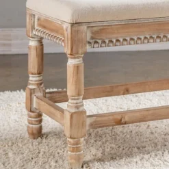 Kirkland's Home Benches & Ottomans-Cream Upholstered And Wooden Bench
