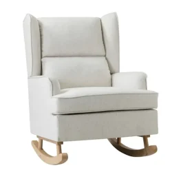 Kirkland's Home Accent Chairs-Cream Upholstered Wingback Rocking Chair
