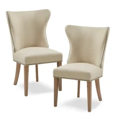Kirkland's Home Dining Chairs-Cream Wing Back Nailhead Dining Chairs, Set Of 2