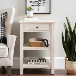 Kirkland's Home Accent & End Tables-Cream Wooden Plank Side Table