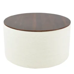 Kirkland's Home Benches & Ottomans-Cream Woven Wood Top Storage Ottoman