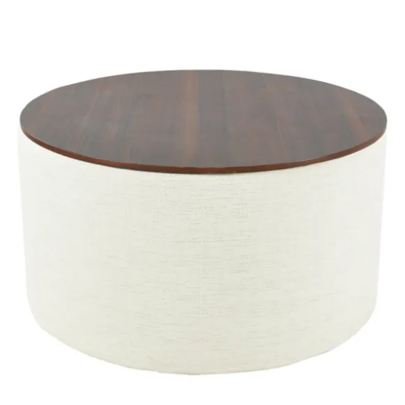 Kirkland's Home Benches & Ottomans-Cream Woven Wood Top Storage Ottoman