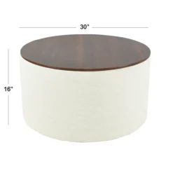 Kirkland's Home Benches & Ottomans-Cream Woven Wood Top Storage Ottoman