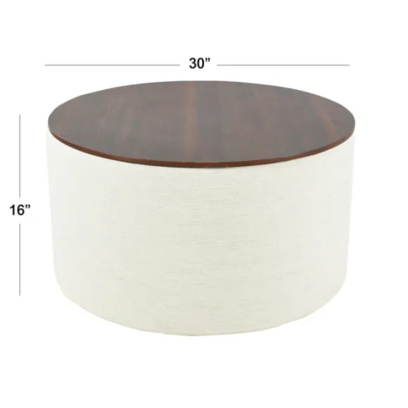 Kirkland's Home Benches & Ottomans-Cream Woven Wood Top Storage Ottoman