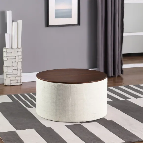 Kirkland's Home Benches & Ottomans-Cream Woven Wood Top Storage Ottoman