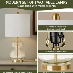 Kirkland's Home Table Lamps-Curved Blue Glass Table Lamps, Set Of 2