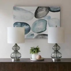 Kirkland's Home Table Lamps-Curved Gray Glass Table Lamps, Set Of 2