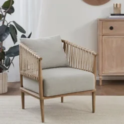 Kirkland's Home Accent Chairs-Curved Wood And Jute Rope Accent Chair