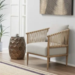 Kirkland's Home Accent Chairs-Curved Wood And Jute Rope Accent Chair