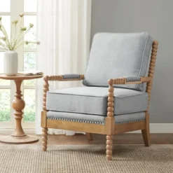 Kirkland's Home Accent Chairs-Cushion Beaded Wood Frame Accent Chair