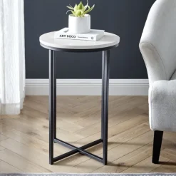 Kirkland's Home Accent & End Tables-Daisy Faux Marble X Base Accent Table