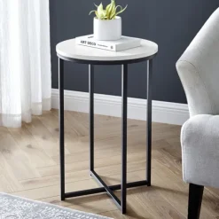 Kirkland's Home Accent & End Tables-Daisy Faux Marble X Base Accent Table