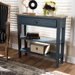 Kirkland's Home Console Tables-Daphne Blue Bayur Wood Two-Shelf Console Table