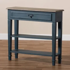 Kirkland's Home Console Tables-Daphne Blue Bayur Wood Two-Shelf Console Table