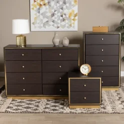 Kirkland's Home Dressers & Chests-Dark And Gold Wood 3-Pc. Dresser Set