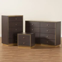 Kirkland's Home Dressers & Chests-Dark And Gold Wood 3-Pc. Dresser Set