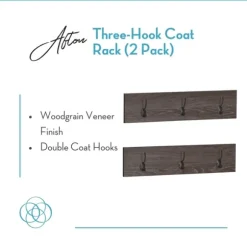 Kirkland's Home Hooks-Dark Brown Wooden 3-Hook Coat Racks, Set Of 2