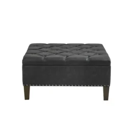 Kirkland's Home Benches & Ottomans-Dark Espresso Button Tufted Leather Ottoman