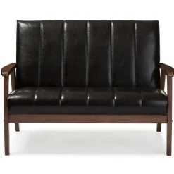 Kirkland's Home Sofas & Loveseats-Dark Faux Leather Channel Loveseat, 45 In.
