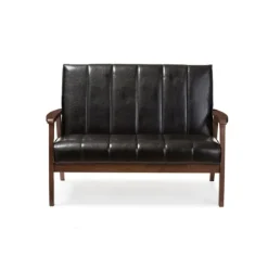 Kirkland's Home Sofas & Loveseats-Dark Faux Leather Channel Loveseat, 31 In.