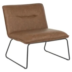 Kirkland's Home Accent Chairs-Dark Faux Leather Sleigh Accent Chair