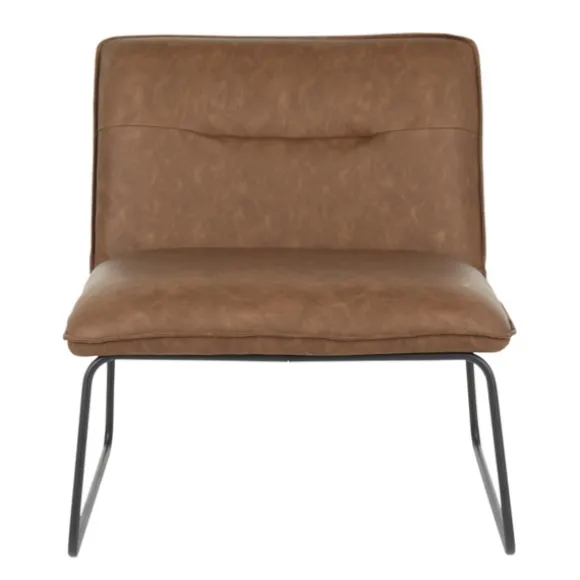 Kirkland's Home Accent Chairs-Dark Faux Leather Sleigh Accent Chair