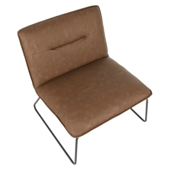 Kirkland's Home Accent Chairs-Dark Faux Leather Sleigh Accent Chair