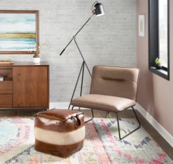 Kirkland's Home Accent Chairs-Dark Faux Leather Sleigh Accent Chair