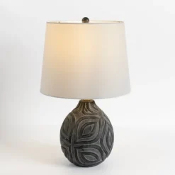 Kirkland's Home Table Lamps-Dark Gray Ceramic Leaf Table Lamp