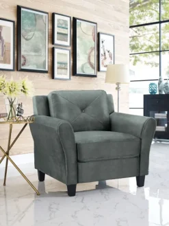 Kirkland's Home Accent Chairs-Dark Kelly Microfiber Rolled Arm Chair