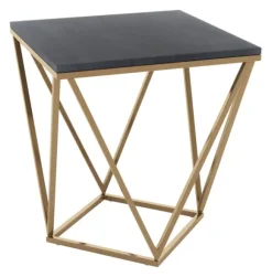 Kirkland's Home Accent & End Tables-Dark Marble And Gold Geometric Accent Table