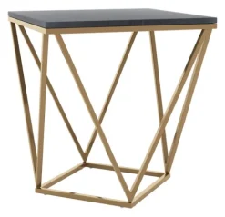 Kirkland's Home Accent & End Tables-Dark Marble And Gold Geometric Accent Table