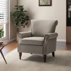 Kirkland's Home Accent Chairs-Dark Miriam Nailhead Trim Armchair