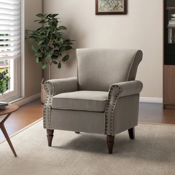 Kirkland's Home Accent Chairs-Dark Miriam Nailhead Trim Armchair