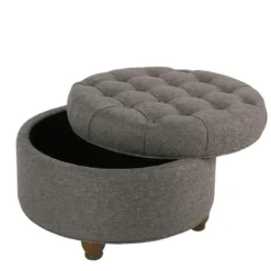 Kirkland's Home Benches & Ottomans-Dark Tufted Round Storage Ottoman